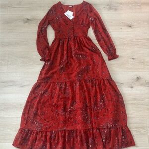NWT Patrons of Peace floral rust boho tiered maxi dress